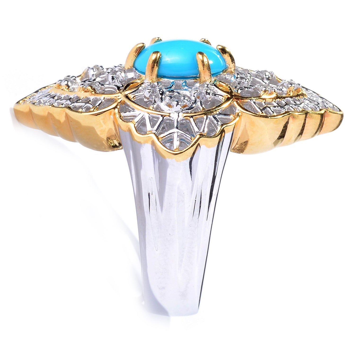 Gems en Vogue Italy Sleeping Beauty Turquoise & White Zircon Scrollwork Ring
