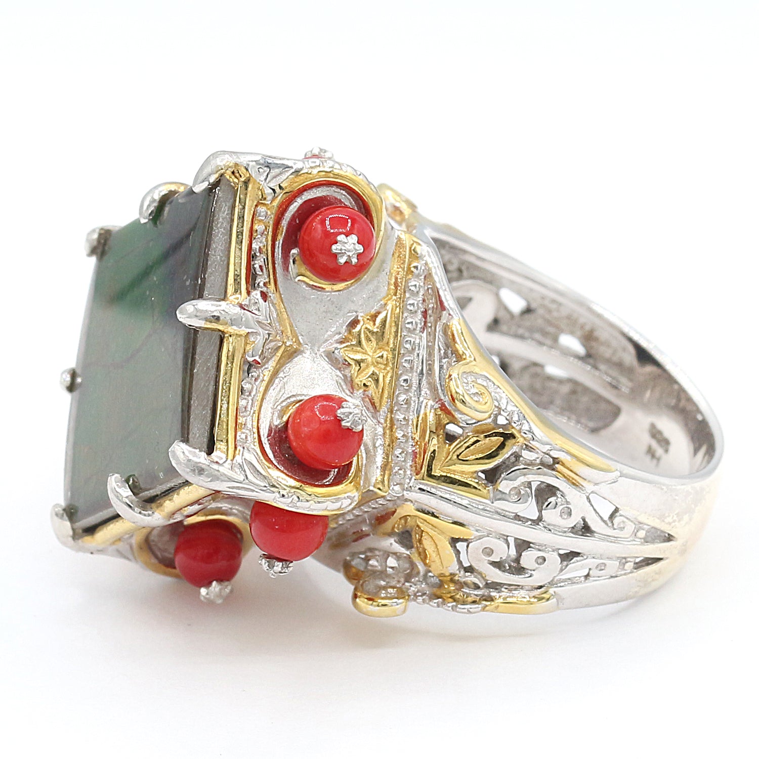 Gems en Vogue Ammolite & Red Coral Bead Italy Collection Ring