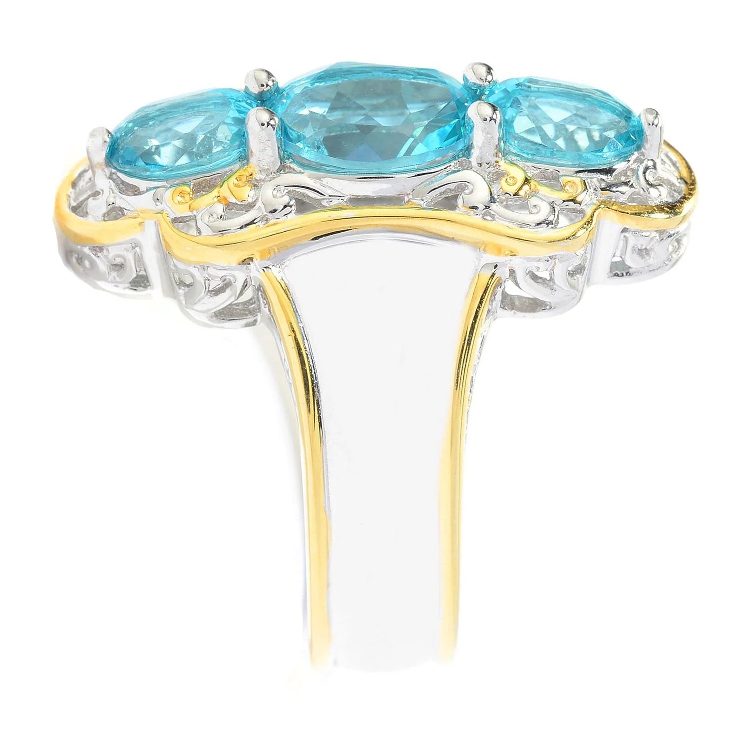 Gems en Vogue 2.23ctw Paraiba Color Topaz Three-Stone North-South Ring