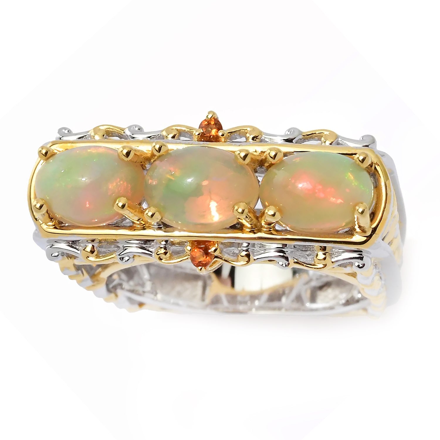 Gems en Vogue Golden Opal & Madeira Citrine Three Stone Ring