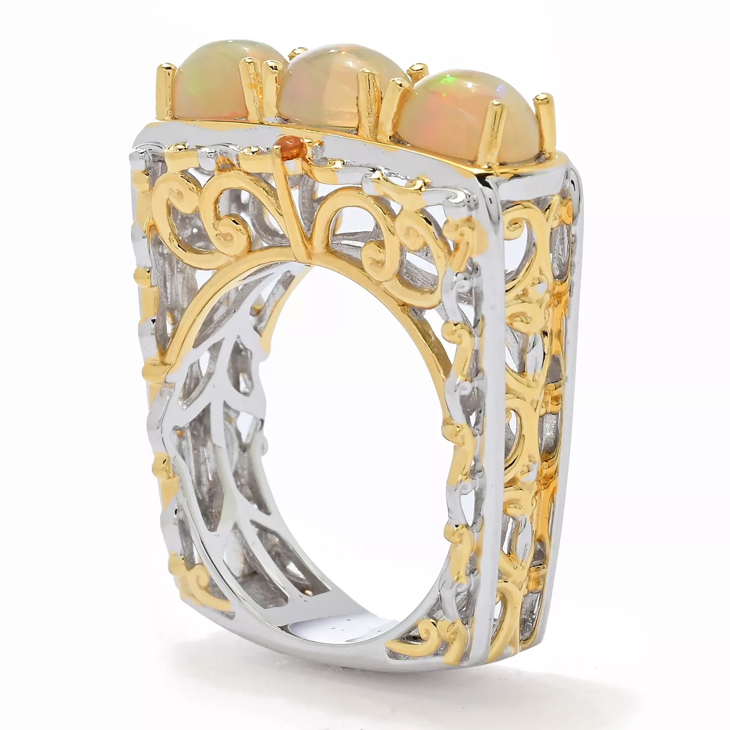 Gems en Vogue Golden Opal & Madeira Citrine Three Stone Ring