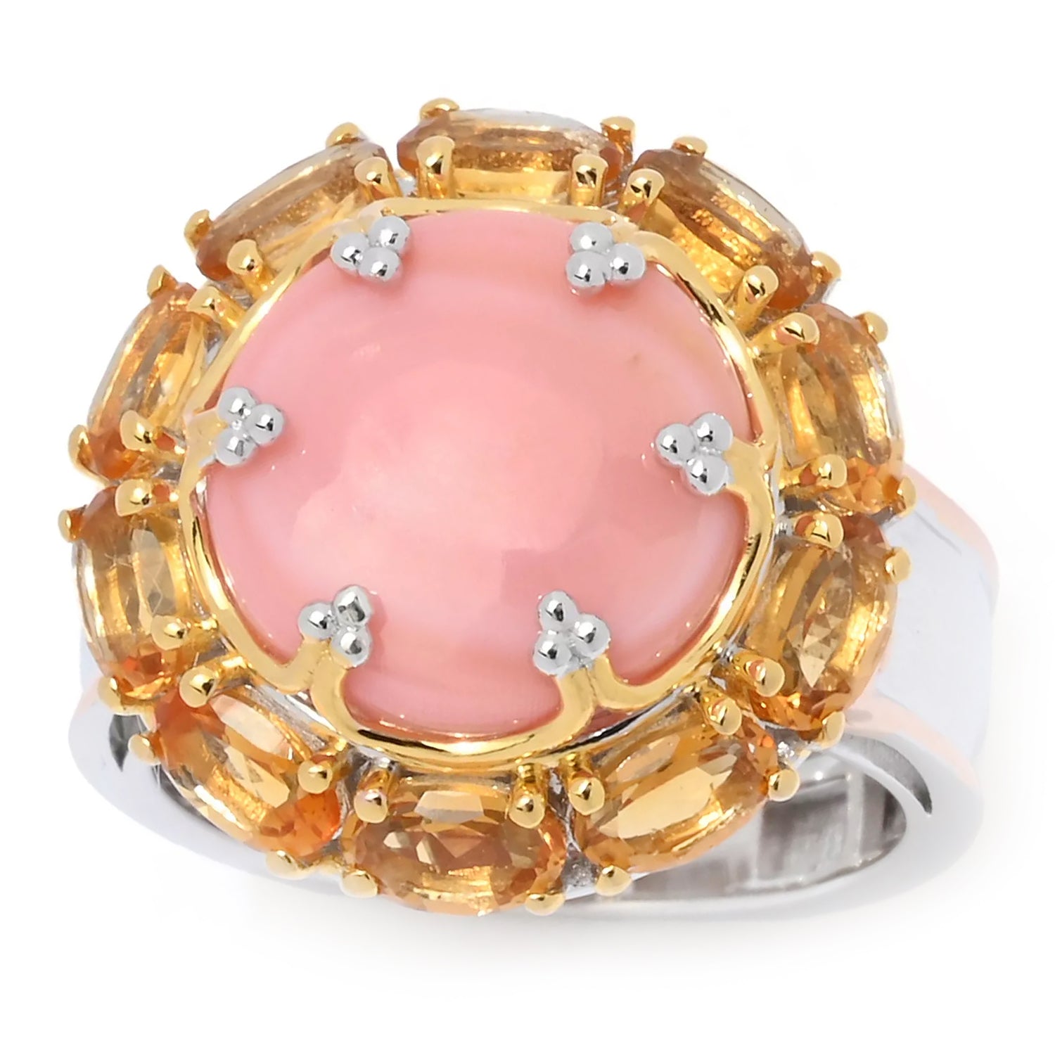 Gems en Vogue Pink Conch Shell & Yellow Citrine Halo Ring
