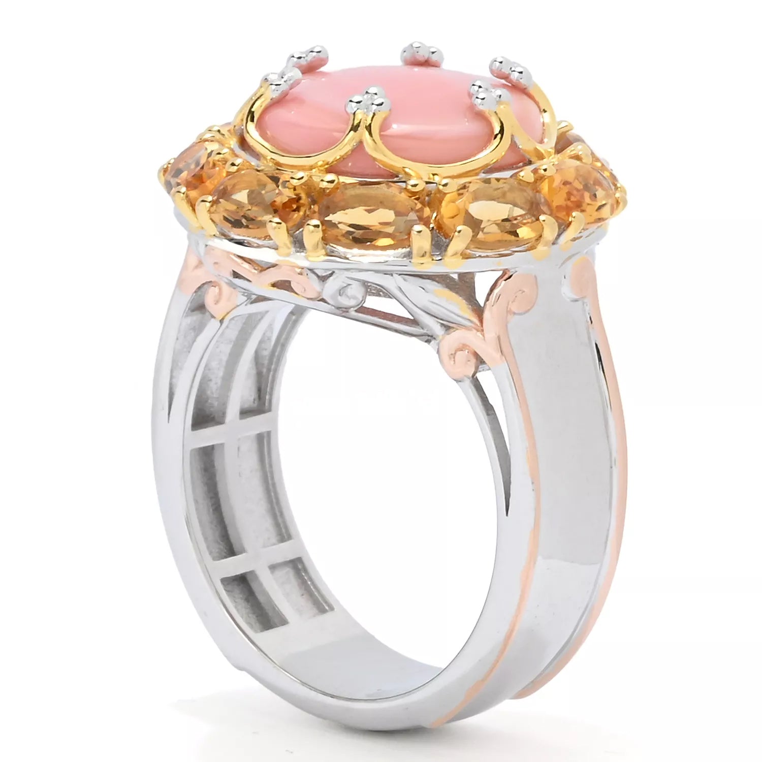 Gems en Vogue Pink Conch Shell & Yellow Citrine Halo Ring