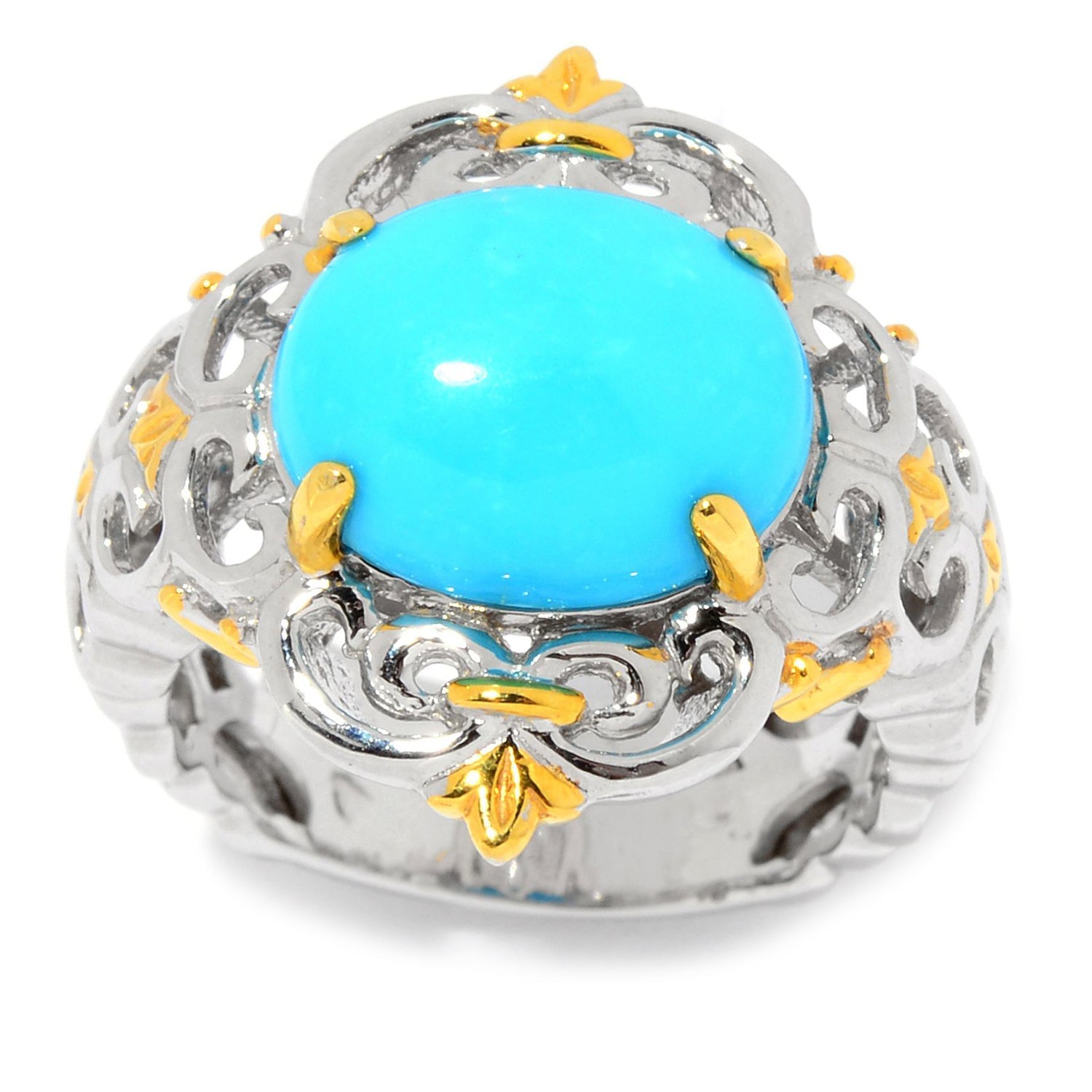 Gems en Vogue Oval Kingman Turquoise Scrollwork Ring