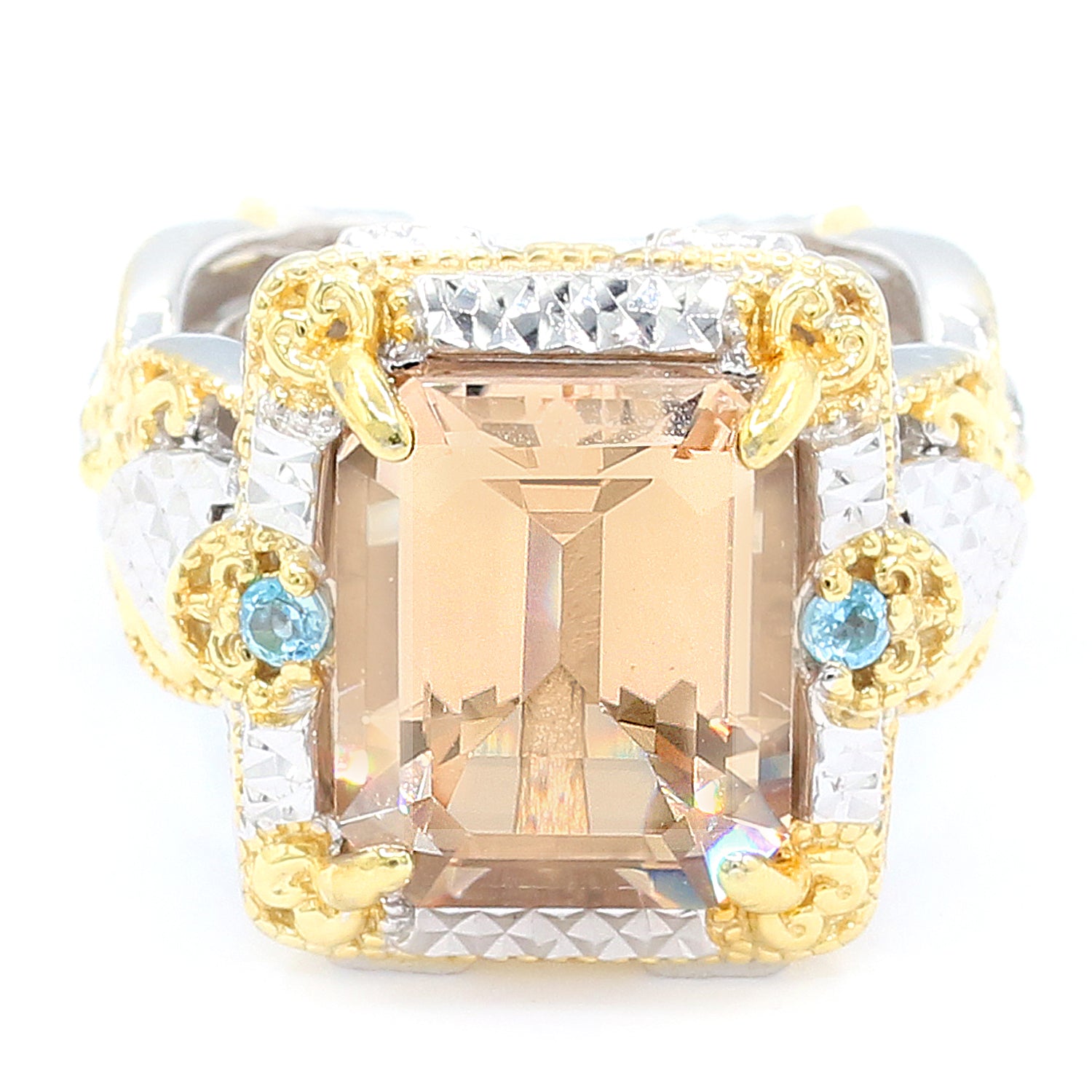 Couture Gems 5.36ctw Peach Morganite & Swiss Blue Topaz Ring