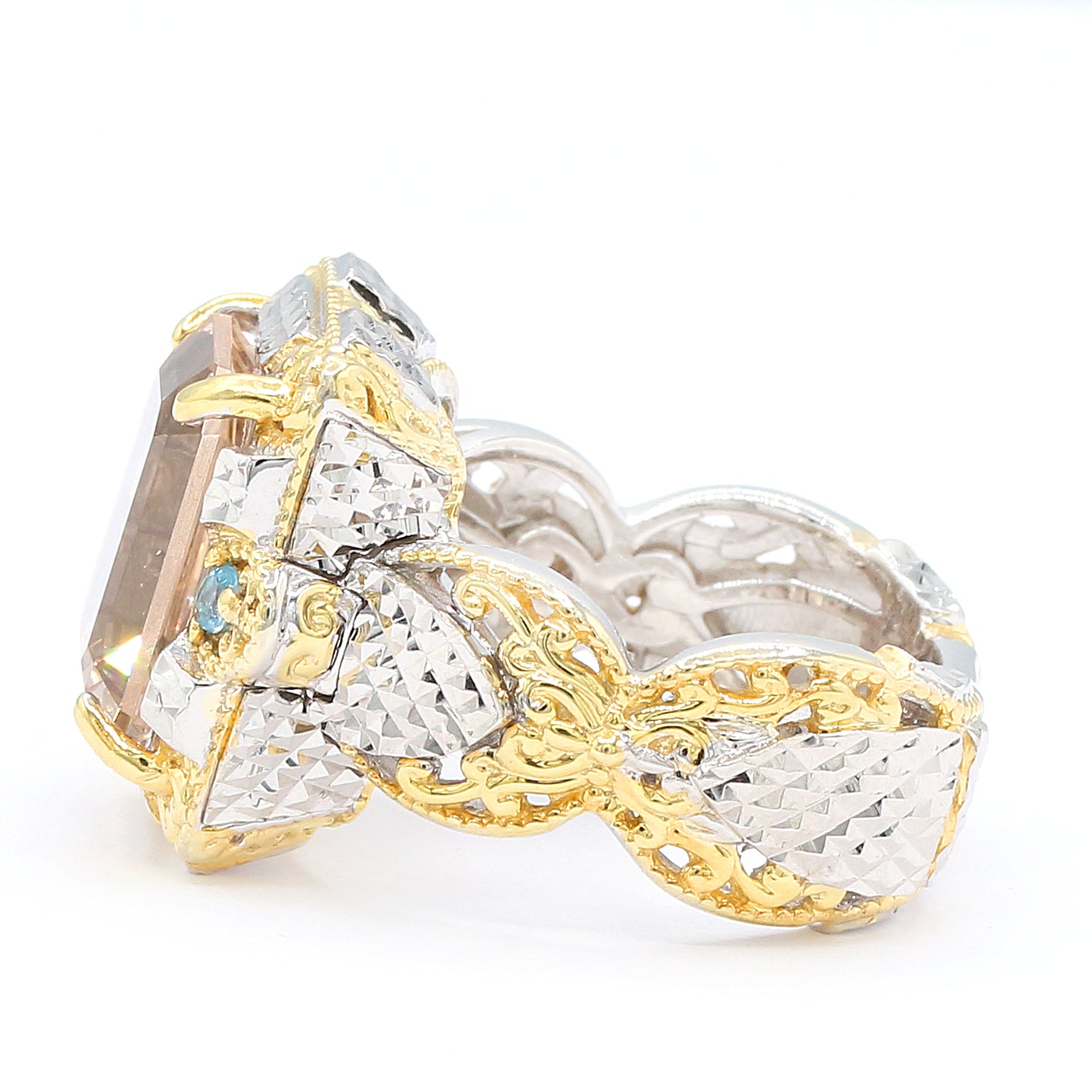 Couture Gems 5.36ctw Peach Morganite & Swiss Blue Topaz Ring