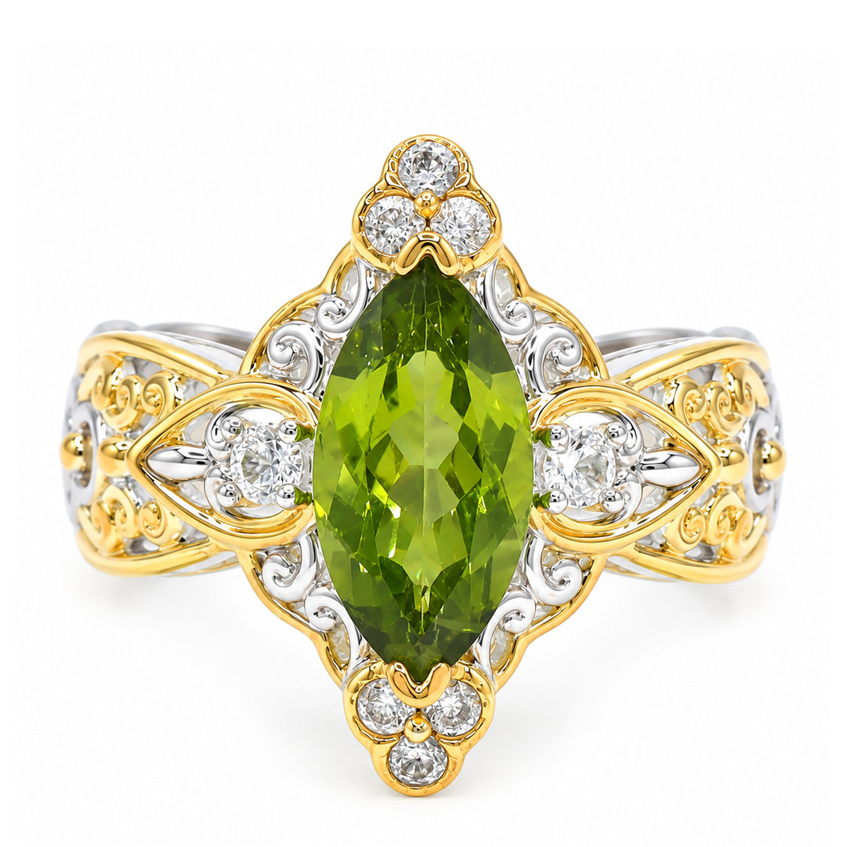 Gems en Vogue 24K Palladium Silver 3.90ctw Peridot & White Zircon Ring