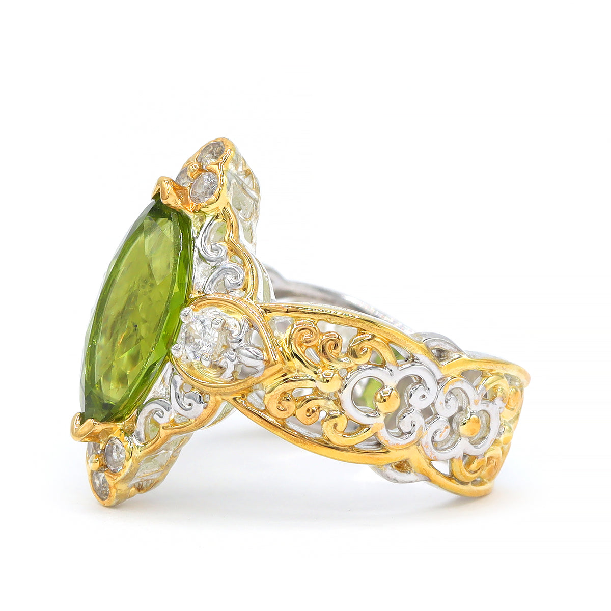 Gems en Vogue 24K Palladium Silver 3.90ctw Peridot & White Zircon Ring