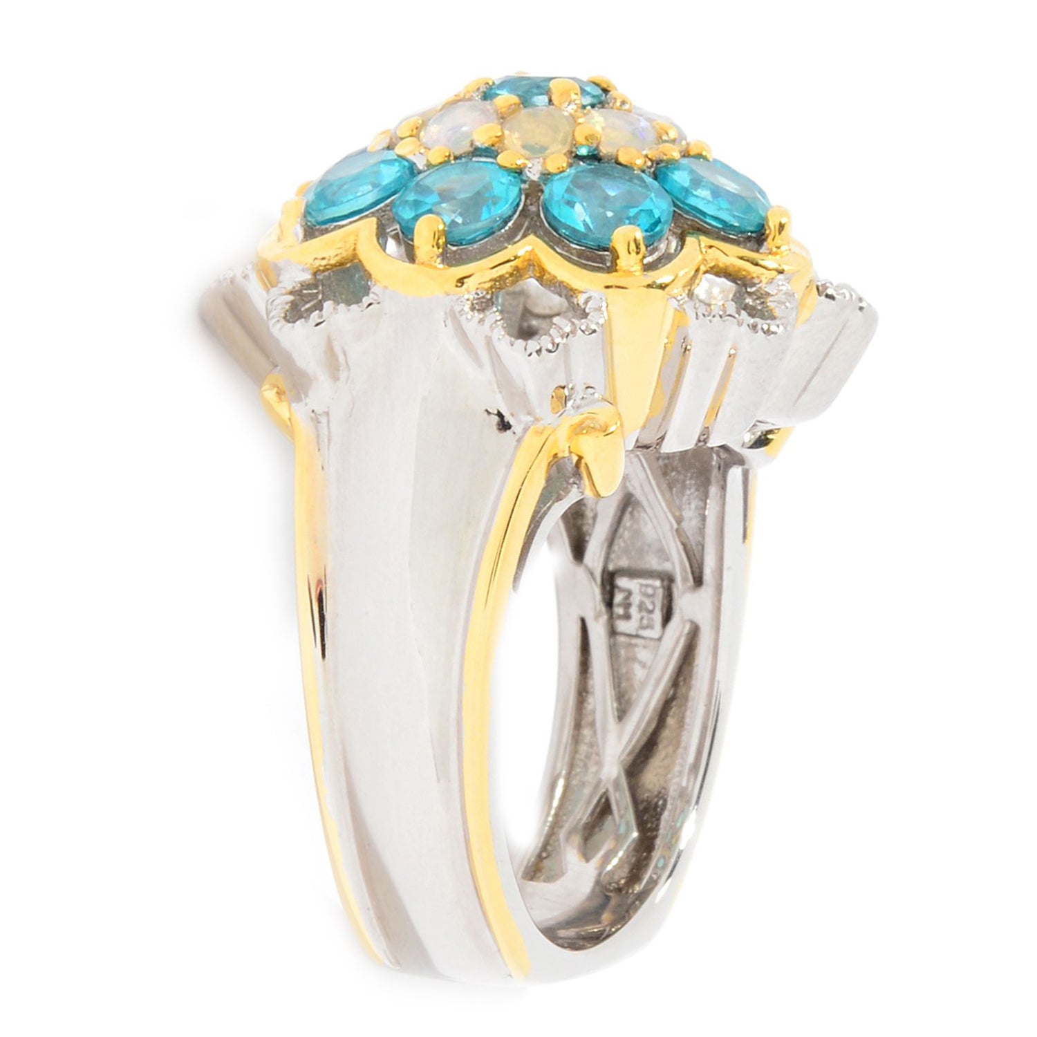 Gems en Vogue 3.38ctw Paraiba Topaz & Ethiopian Opal Flower Ring