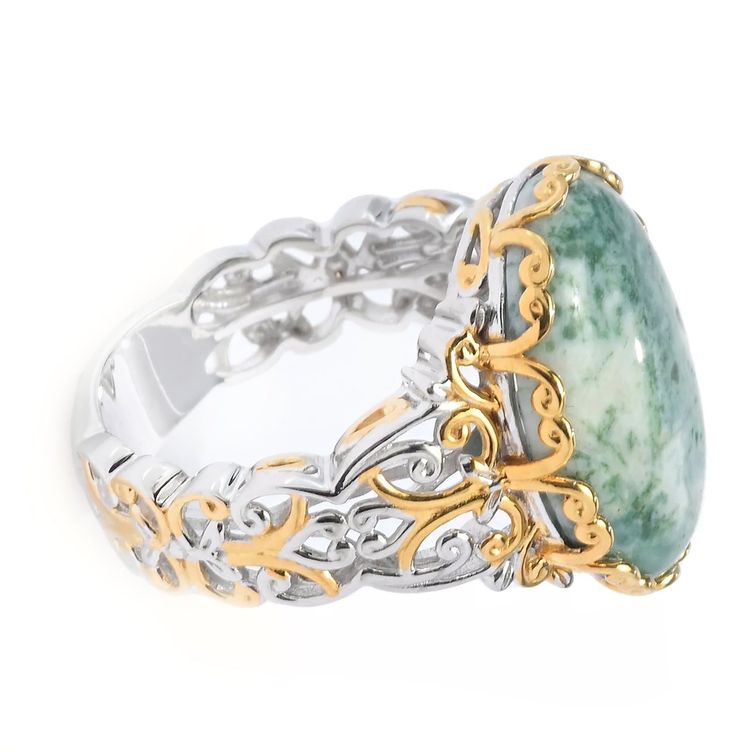 Gems en Vogue 24K Palladium Silver Moss Agate Ring