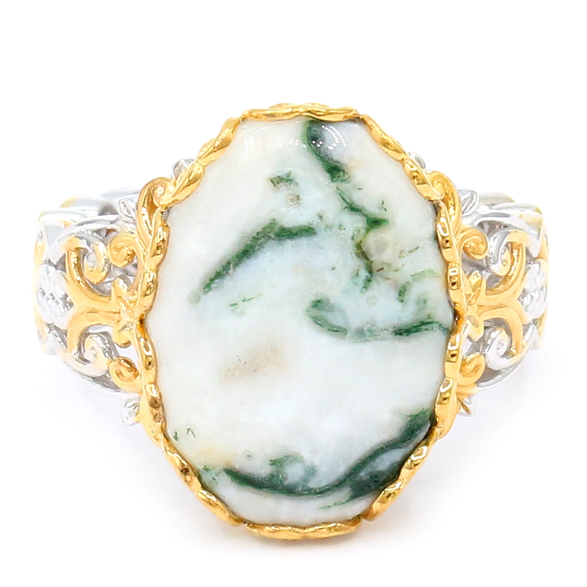 Gems en Vogue 24K Palladium Silver Moss Agate Ring