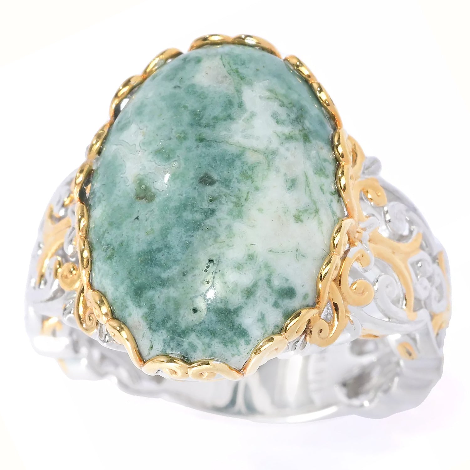 Gems en Vogue 24K Palladium Silver Moss Agate Ring