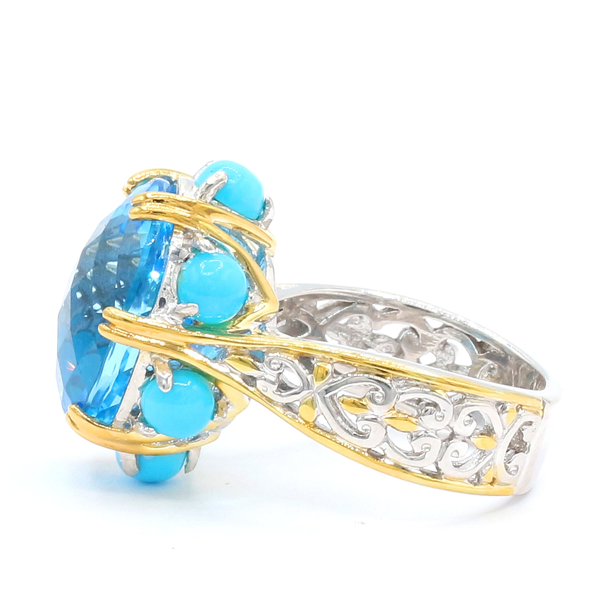 Couture Gems One-of-a-Kind 24K Palladium Silver 12.87ctw Super Swiss Blue Topaz & Sleeping Beauty Turquoise Ring