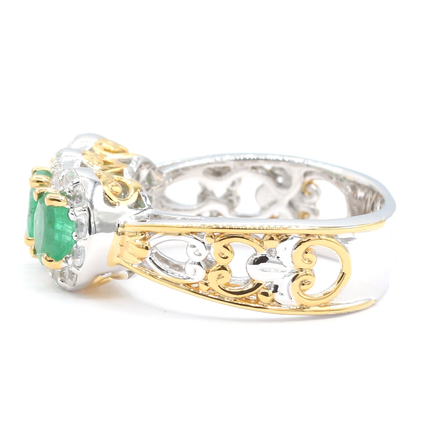 Gems en Vogue 1.84ctw Grizzly Emerald & White Zircon Three Stone Cluster Ring