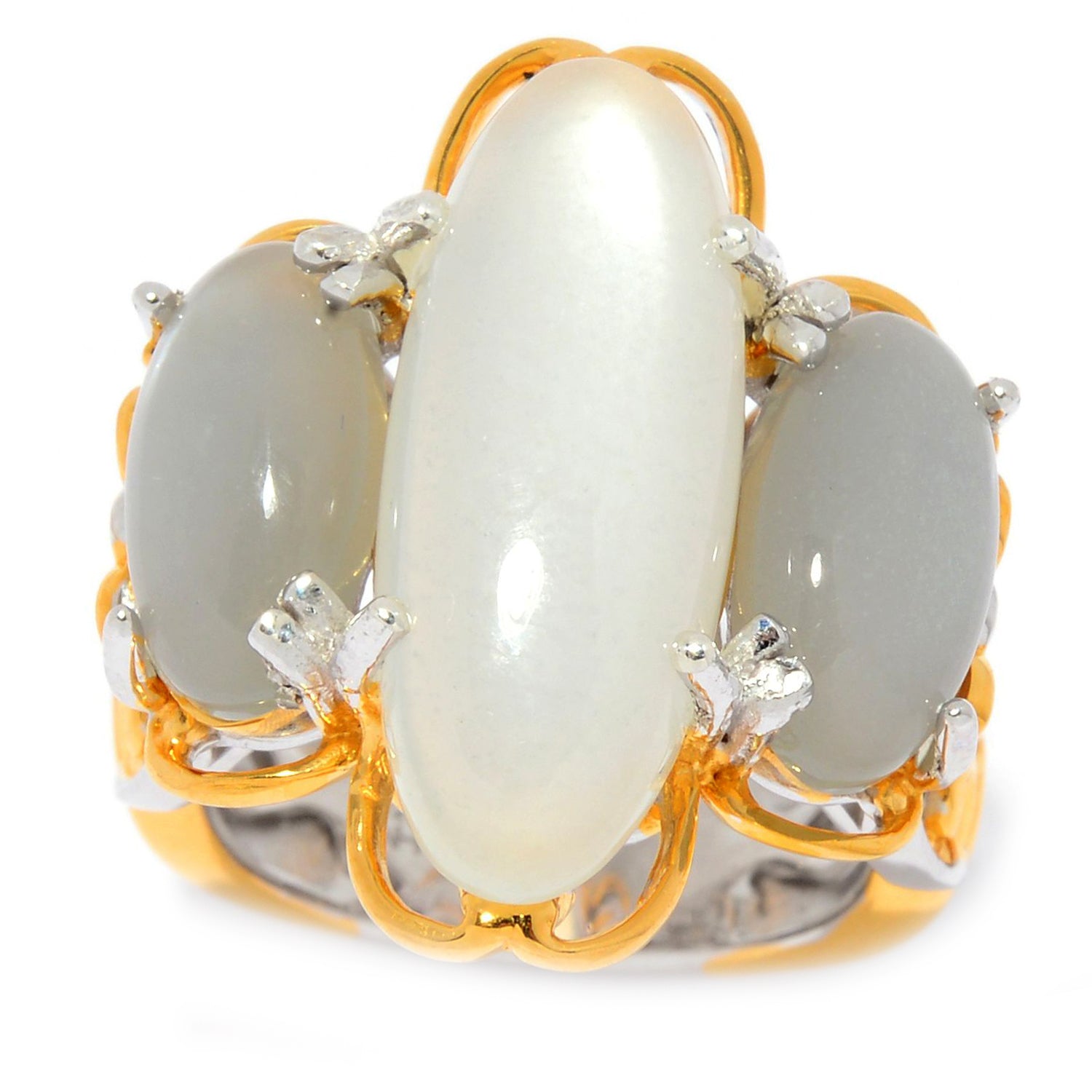 Gems en Vogue Moonstone Three Stone Masterpiece Ring