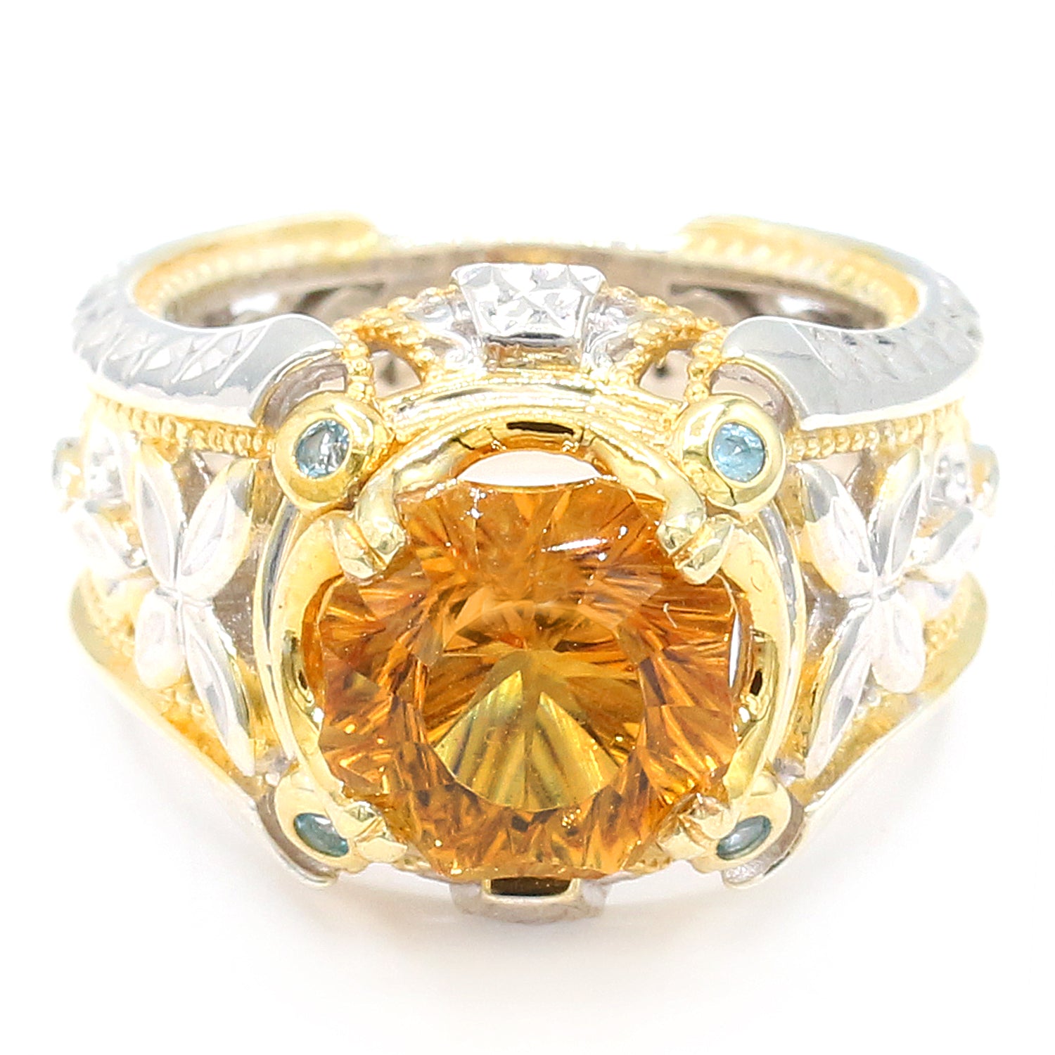 Gems en Vogue 3.03ctw Millennium Special Cut Citrine & Swiss Blue Topaz Ring