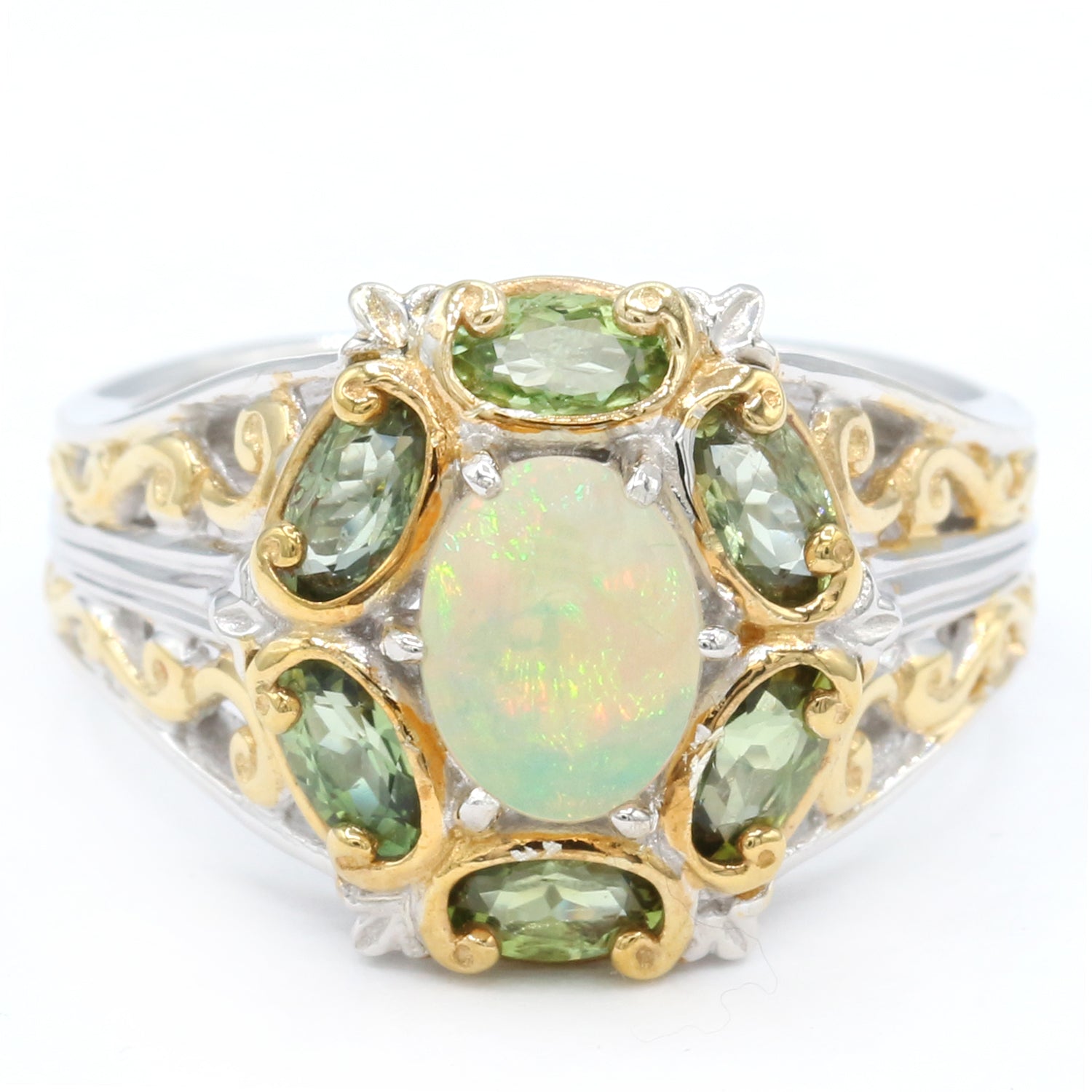Gems en Vogue Ethiopian Opal & Green Tourmaline Ring
