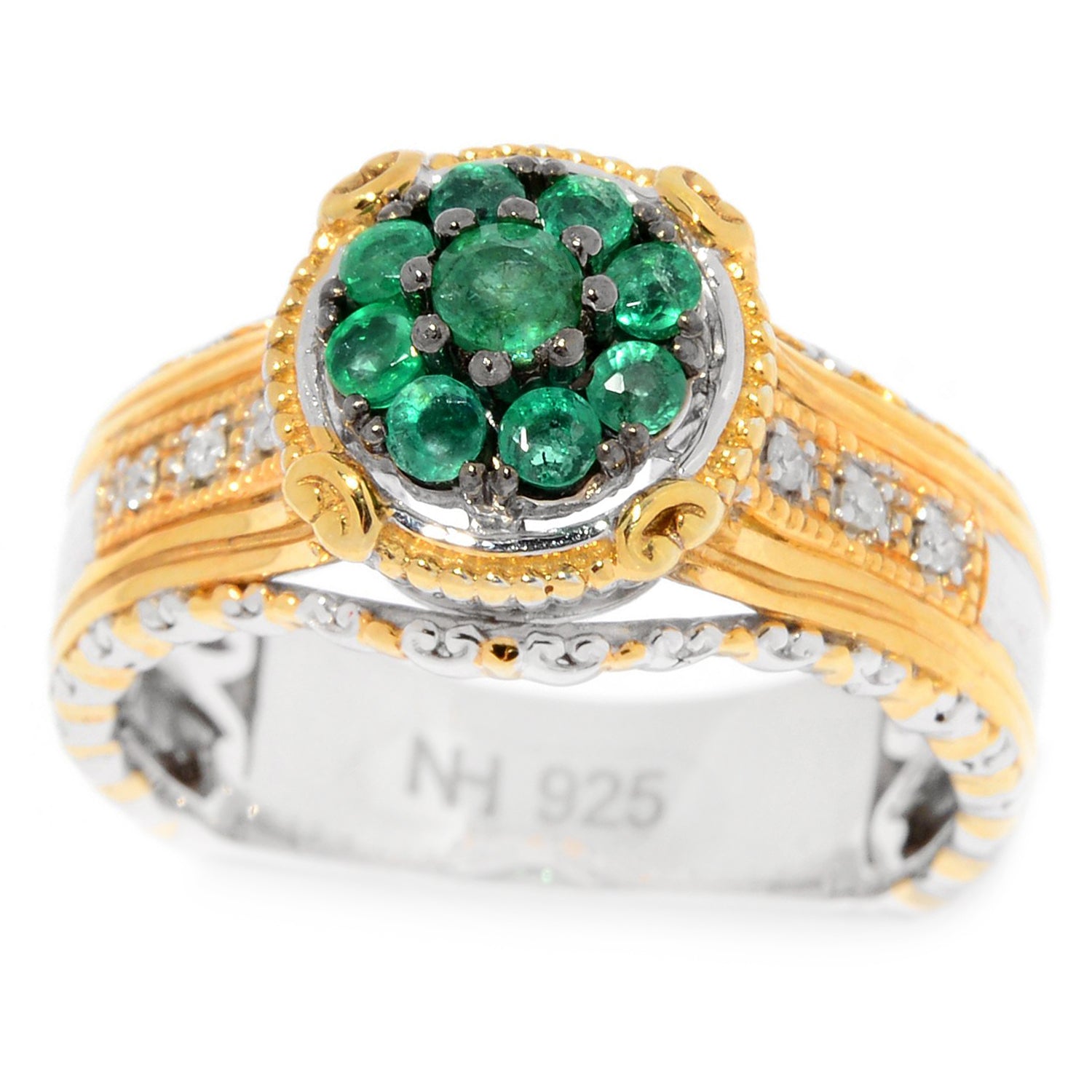 Gems en Vogue 0.38ctw Grizzly Emerald & Diamond Cluster Ring
