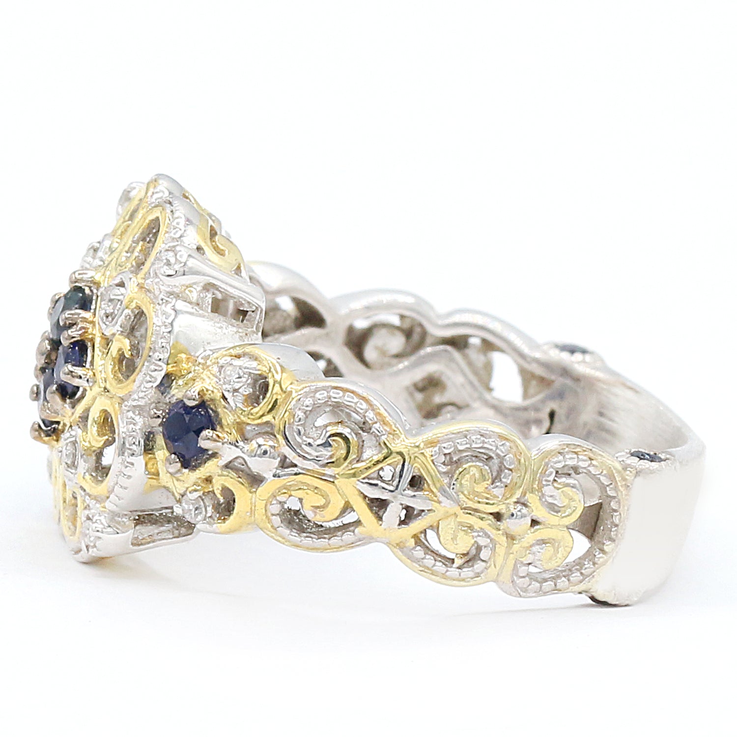 Gems en Vogue 0.51ctw Blue Sapphire & Diamond Flower Ring