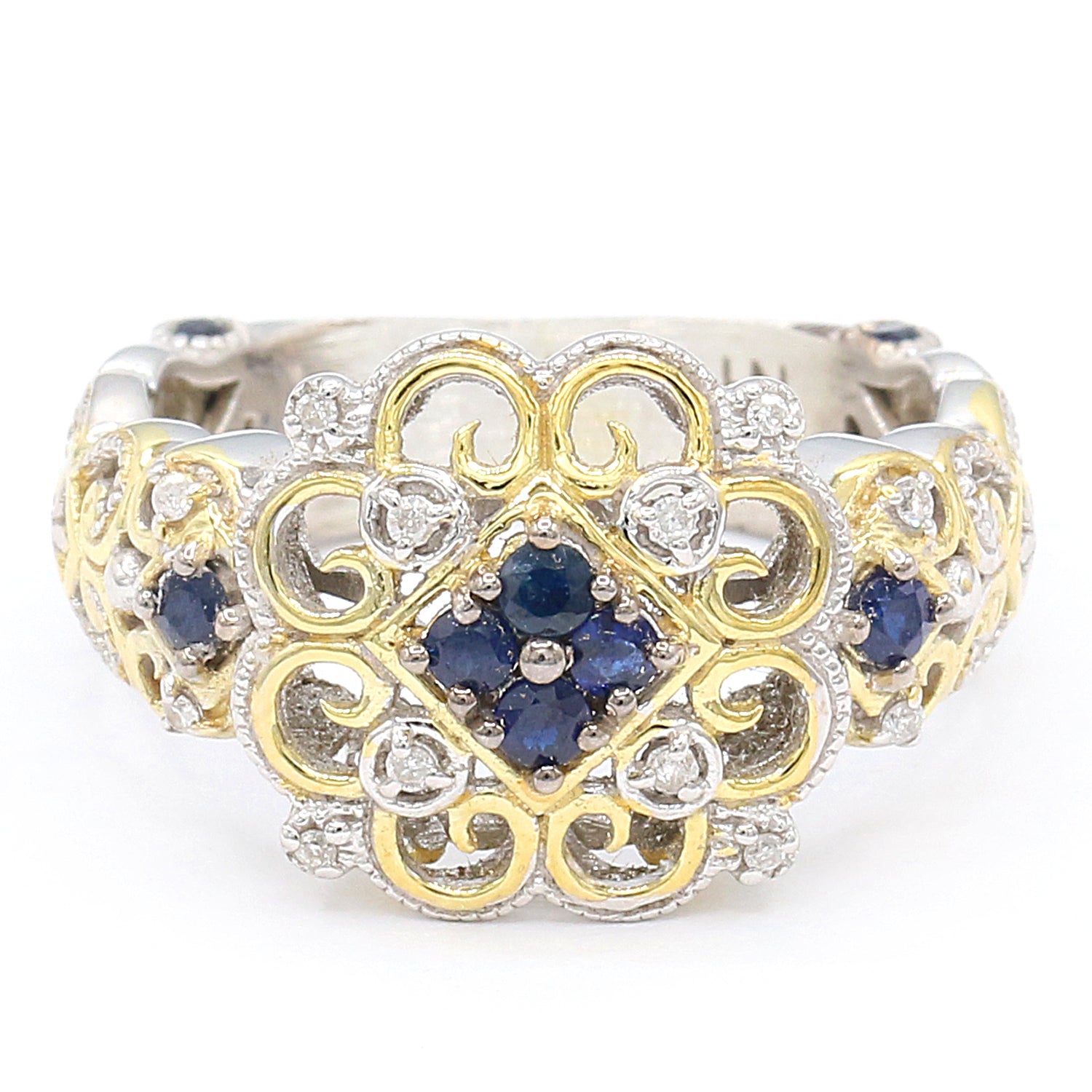 Gems en Vogue 0.51ctw Blue Sapphire & Diamond Flower Ring