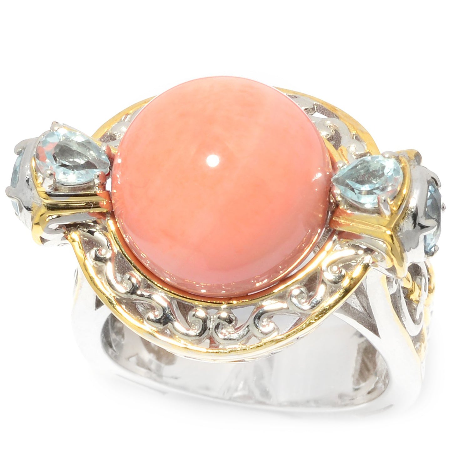 Gems en Vogue Salmon Coral Bead & Sky Blue Topaz Ring