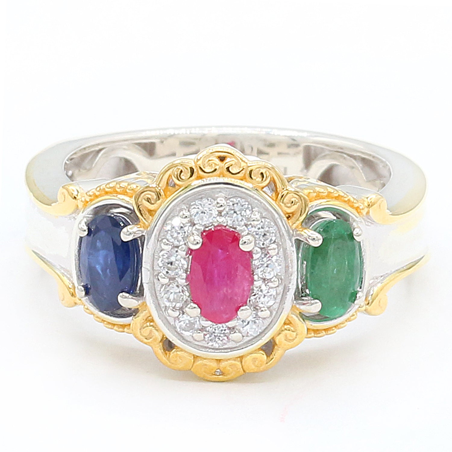 Gems en Vogue 1.13ctw Multi Gemstone & White Zircon Three Stone Ring