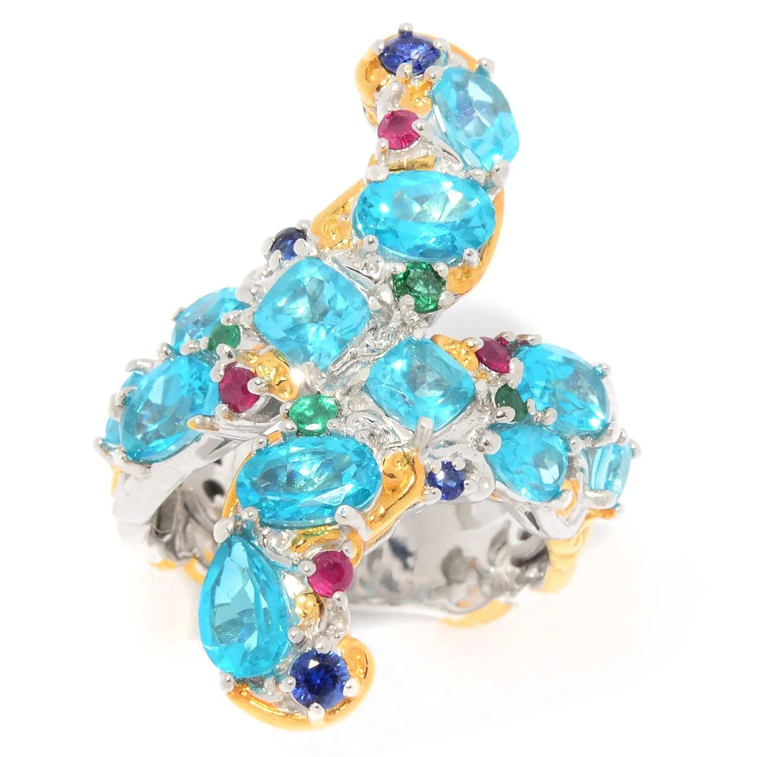 Gems en Vogue "Carnaval" Paraiba Color Topaz & Gemstone Bypass Ring
