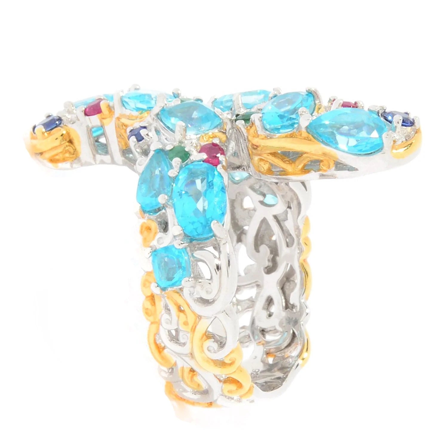 Gems en Vogue "Carnaval" Paraiba Color Topaz & Gemstone Bypass Ring