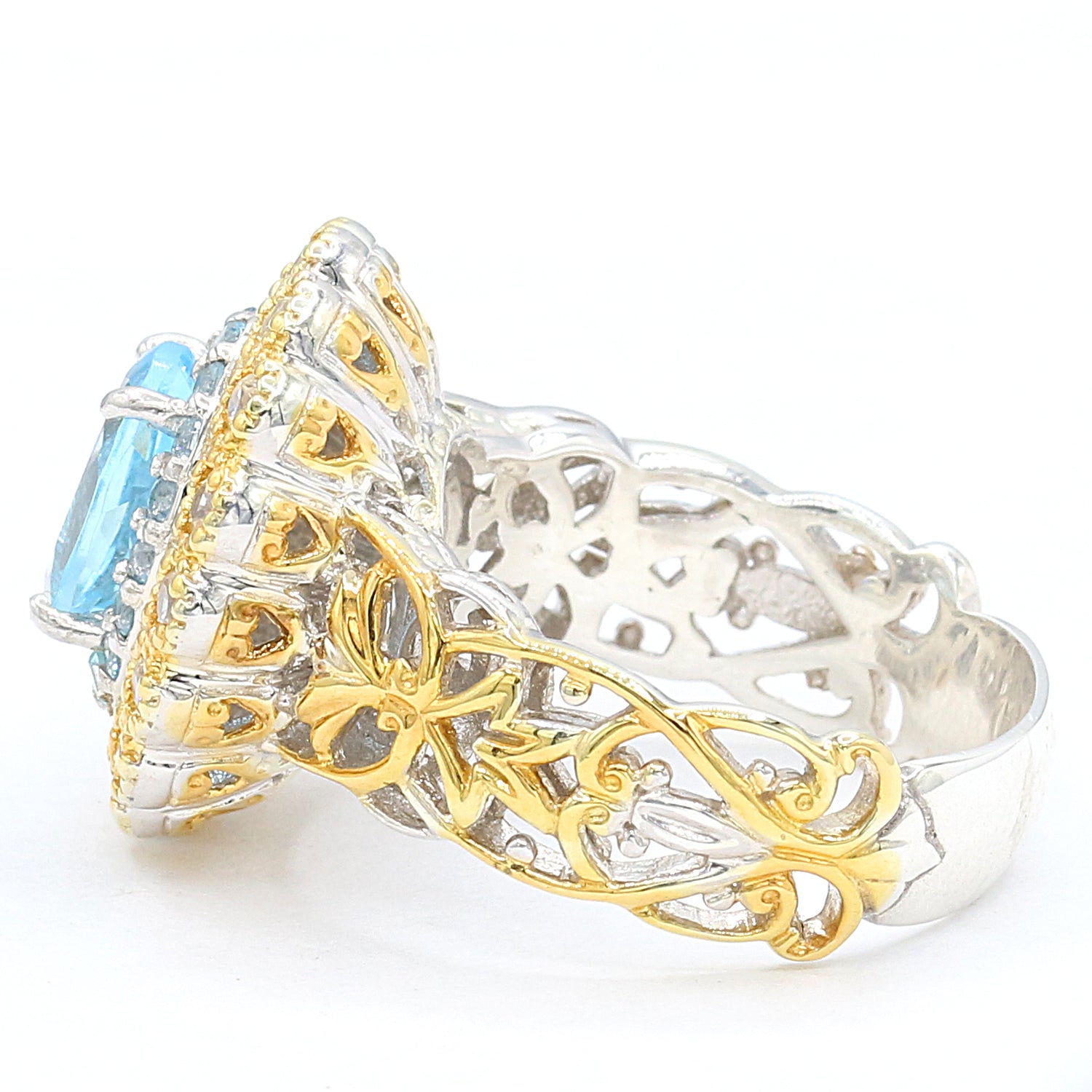 Gems en Vogue 3.74ctw Paraiba Topaz, Swiss Blue Topaz & White Zircon Double Halo Ring