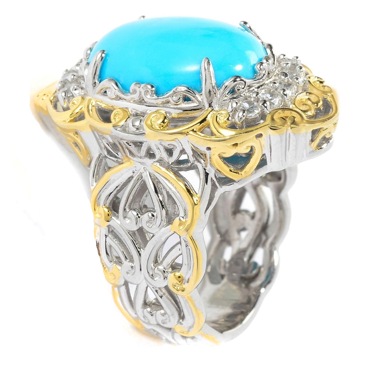 Gems en Vogue Oval Kingman Turquoise & White Zircon Ring