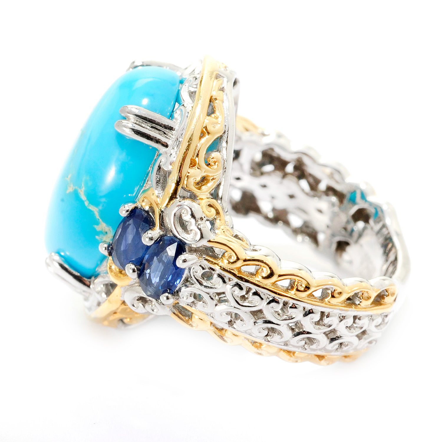 Gems en Vogue Kingman Turquoise & Royal Blue Sapphire Ring