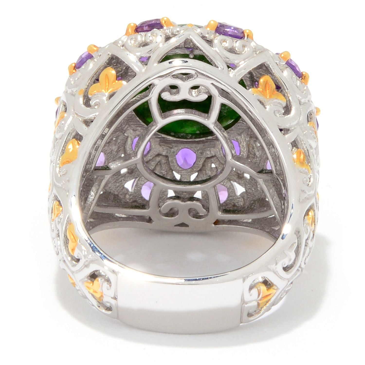 Gems en Vogue 24K Palladium Silver Chrome Diopside & Amethyst Ring