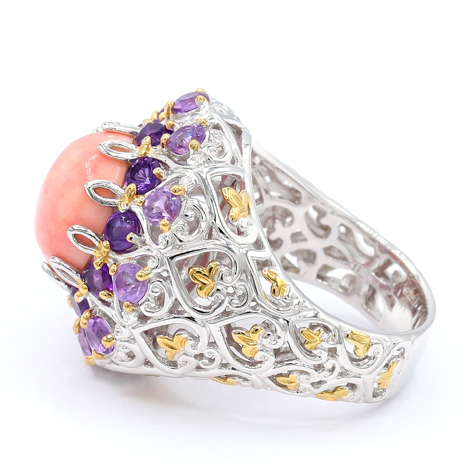 Gems en Vogue Pink Coral & Amethyst Double Halo Flower Ring