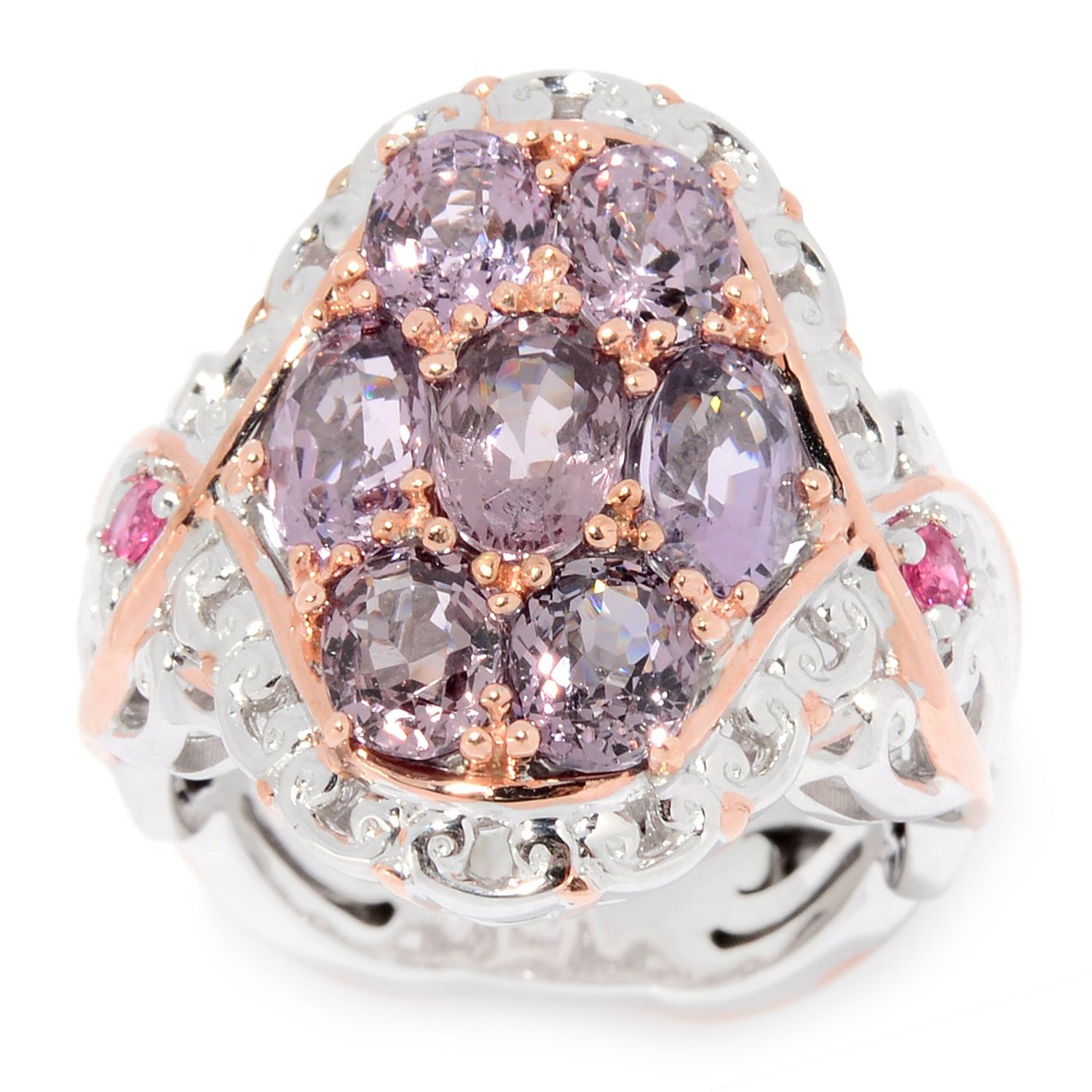 Gems en Vogue 3.68ctw Lavender Spinel & Red Spinel Cluster Ring
