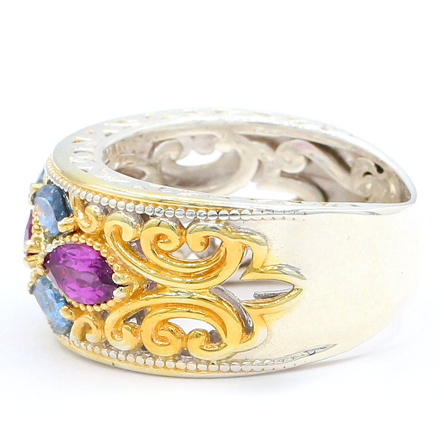 Gems en Vogue 2.42ctw Tanzanian Aquamarine & Purple Garnet Band Ring