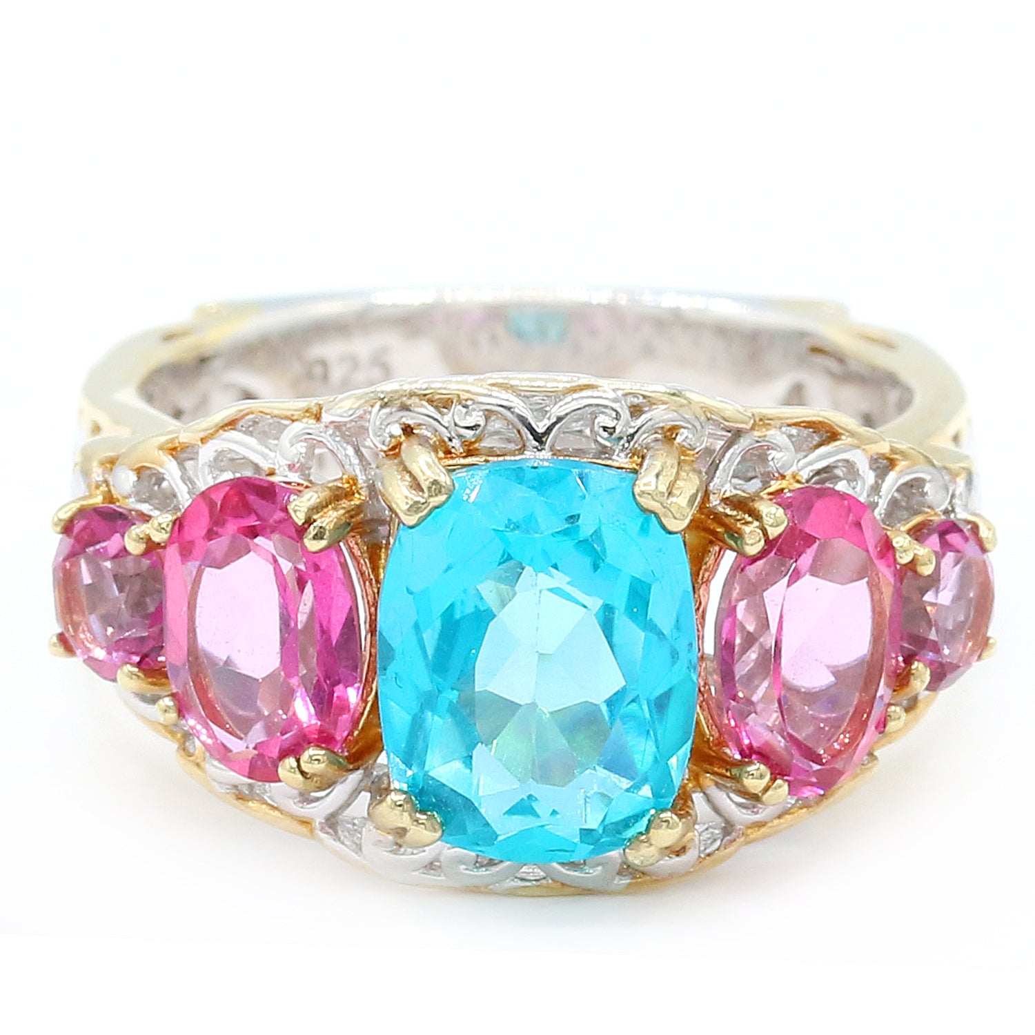 Gems en Vogue 5.44ctw Paraiba Topaz & Pink Topaz Five Stone Ring