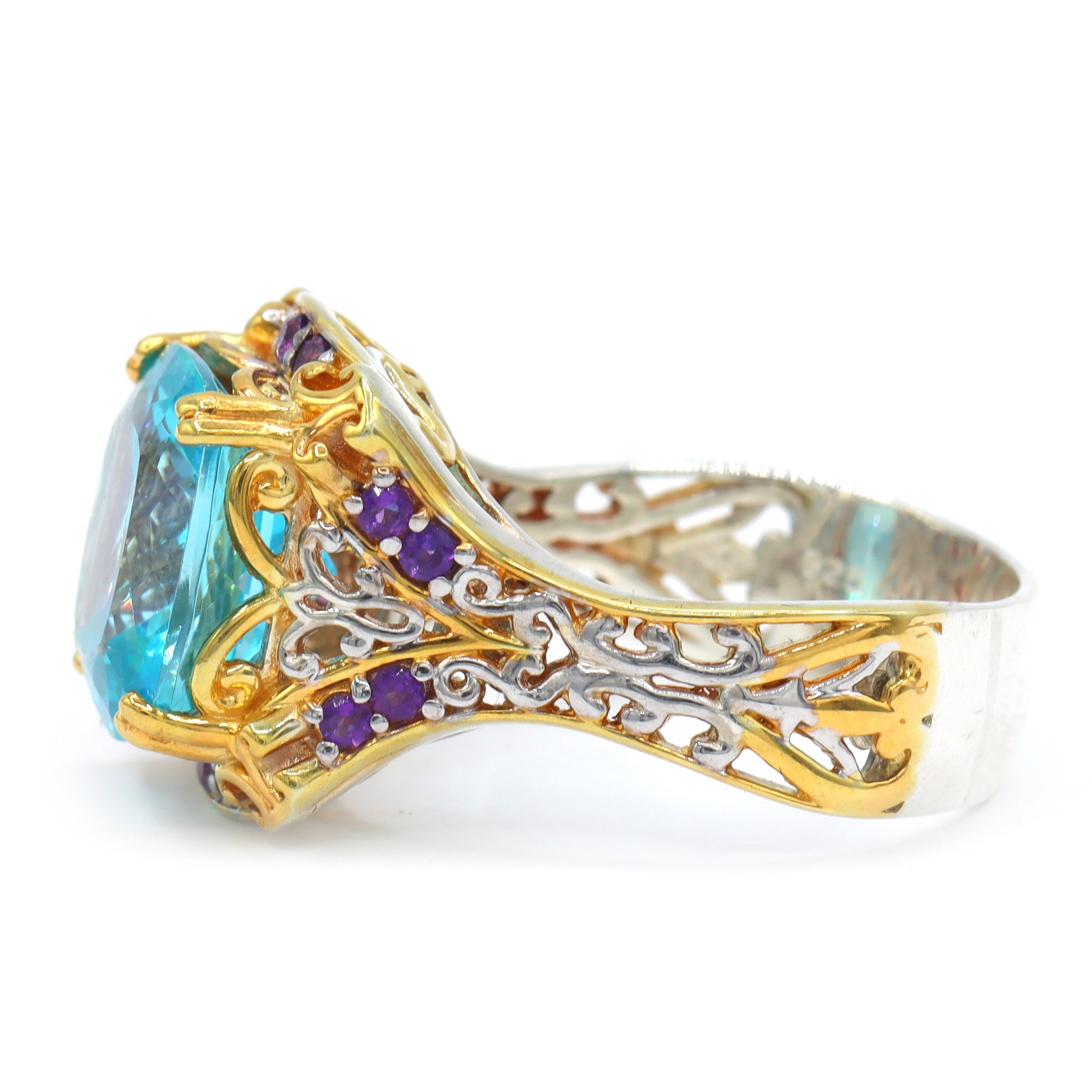 Gems en Vogue One-of-a-Kind 24K Palladium Silver 13.06ctw Paraiba Topaz & African Amethyst Ring