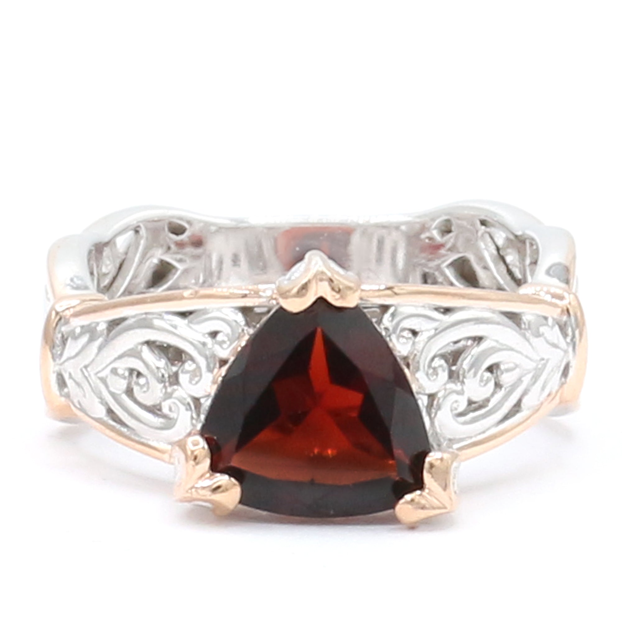 Gems en Vogue 18K Palladium Silver 3.18ctw Trillion Garnet Ring