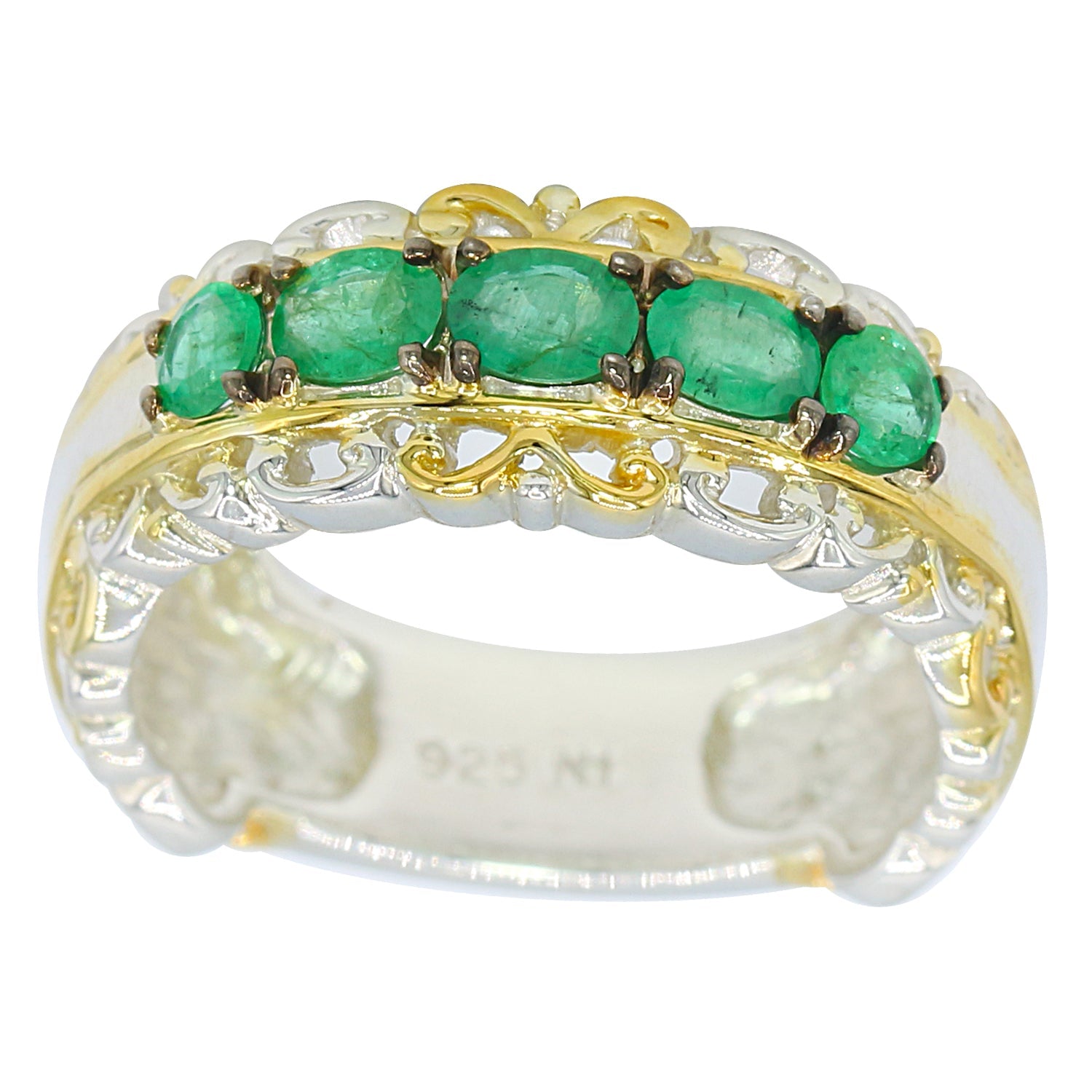 Gems en Vogue 0.75ctw Grizzly Emerald Five Stone Band Ring