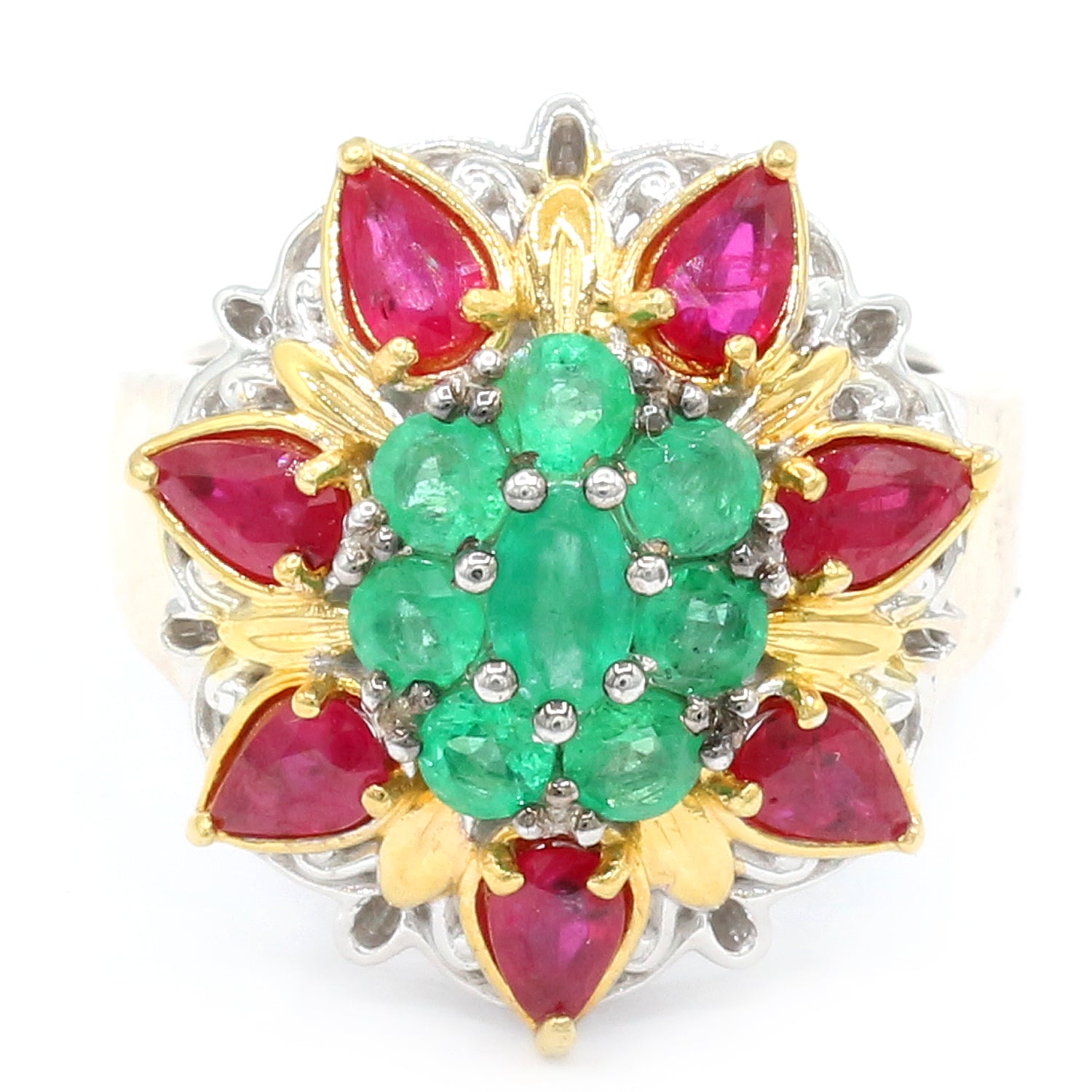 Gems en Vogue 2.06ctw Belmont Emerald & Ruby Flower Ring