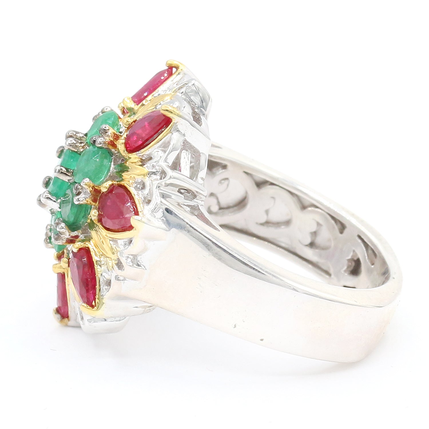 Gems en Vogue 2.06ctw Belmont Emerald & Ruby Flower Ring