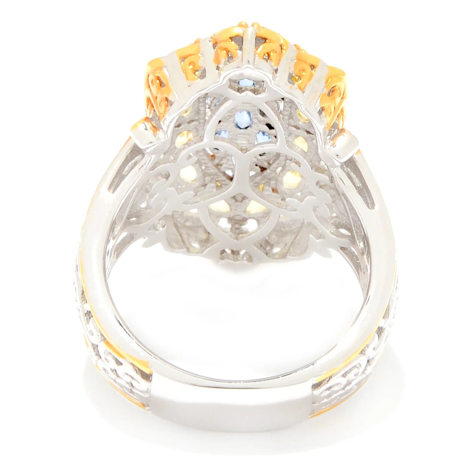 Gems en Vogue 1.98ctw Ceylon Blue & Yellow Sapphire Cluster Ring