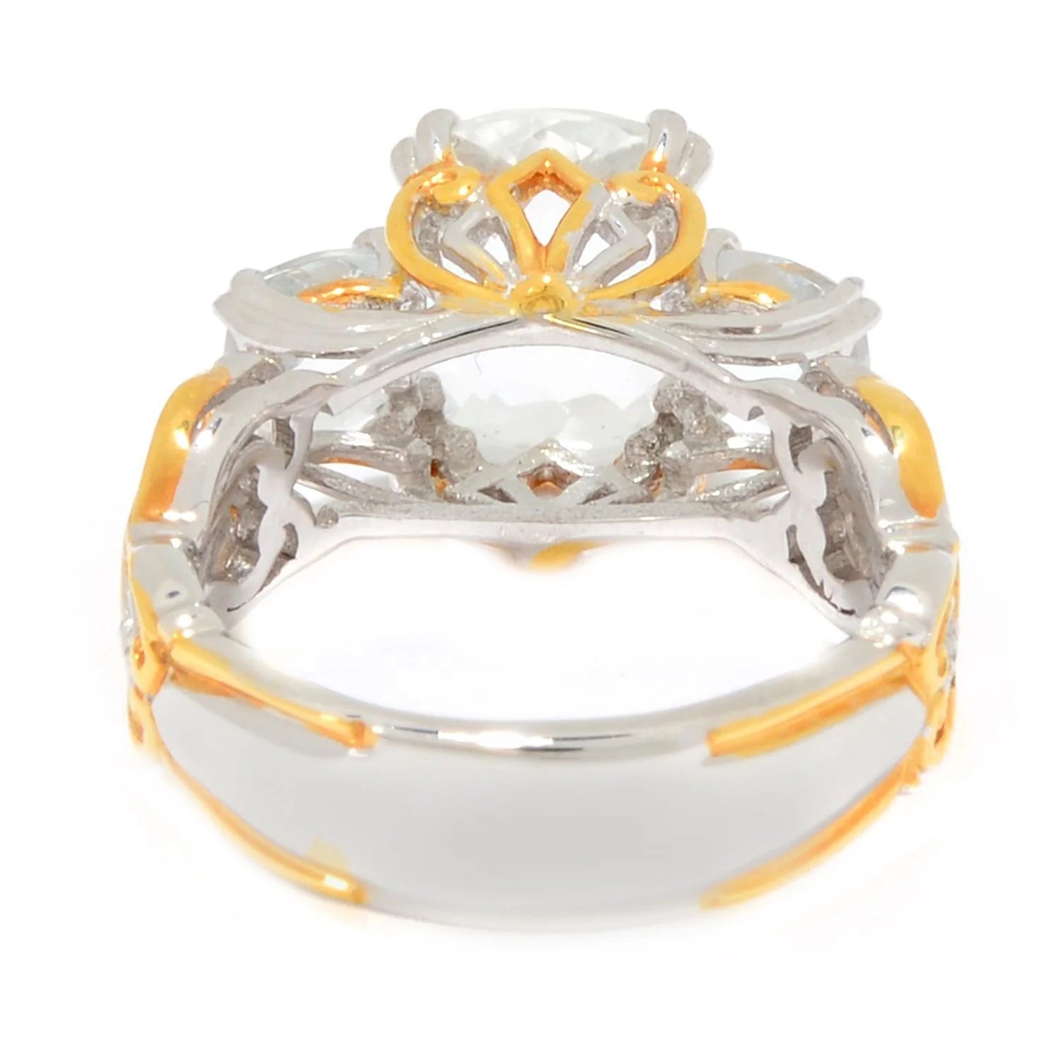 Gems en Vogue 3.56ctw Checkerboard Cut Goshenite Three Stone Ring