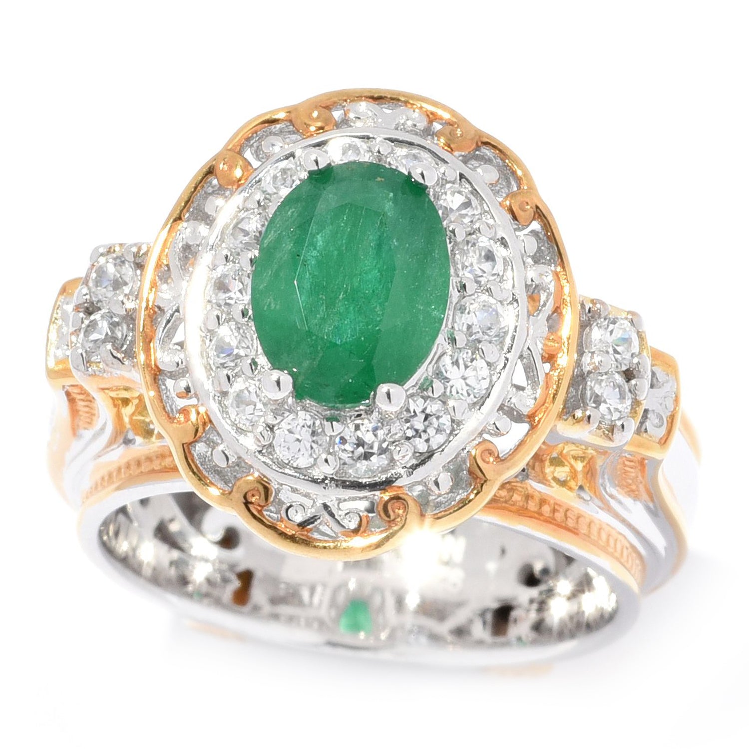 Bague halo en émeraude grizzly et zircon blanc Gems en Vogue 1,60 carats