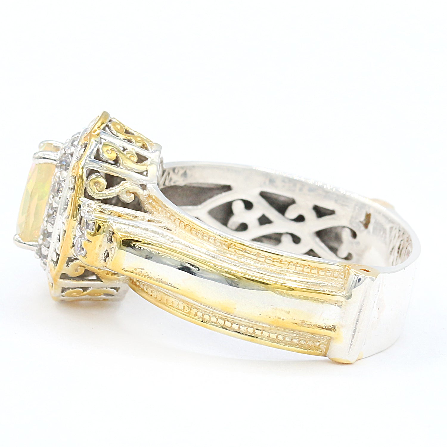 Gems en Vogue Ethiopian Opal & White Zircon Halo Ring