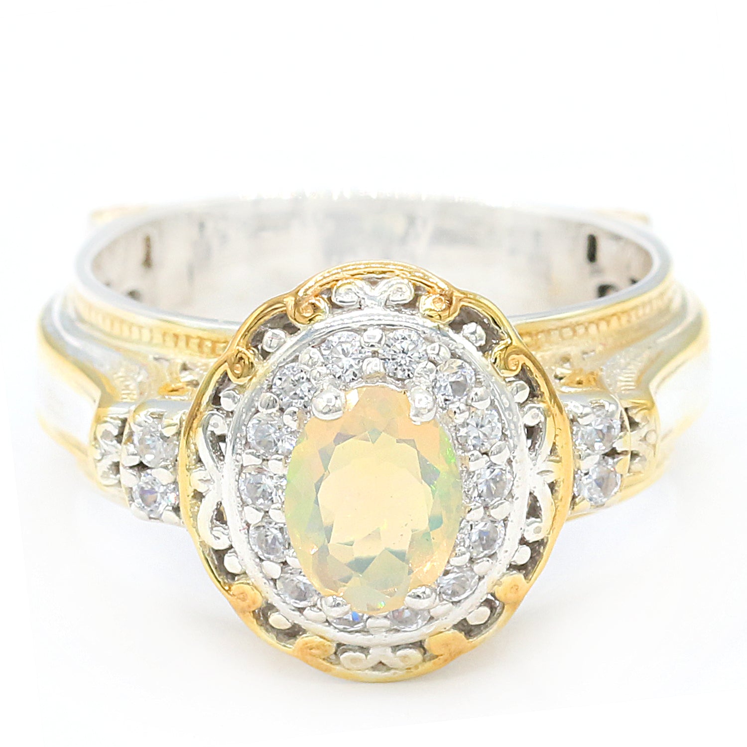 Gems en Vogue Ethiopian Opal & White Zircon Halo Ring