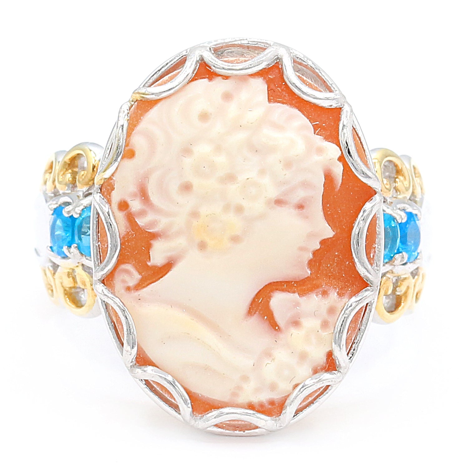 Gems EN Vogue Oval Cameo Lady \u0026 Neon Apatite Ring Cameo / 10 / Palladium Silver, image size:1500x1500