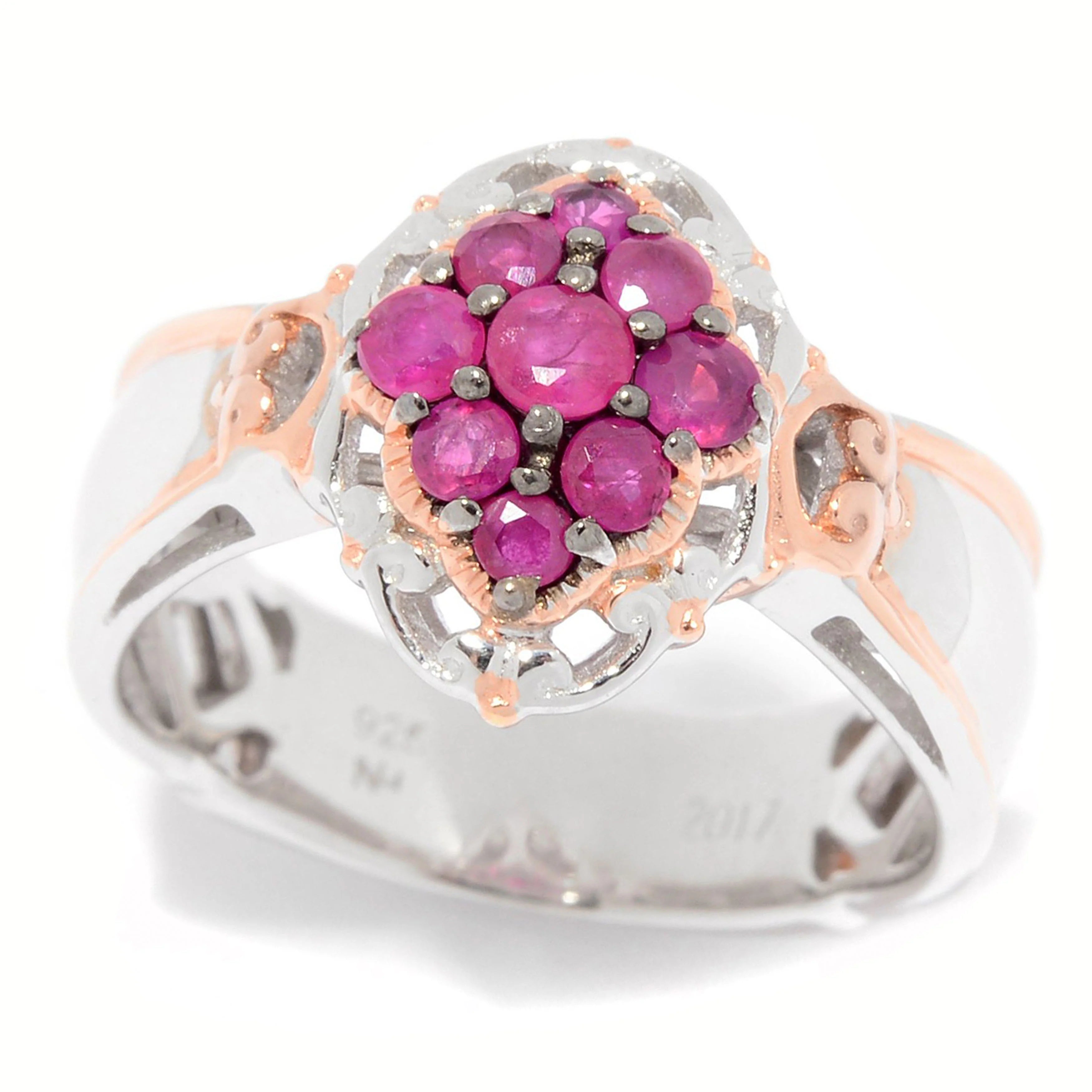 Gems en Vogue 0.7ctw Burmese Ruby Engraved Cocktail Ring