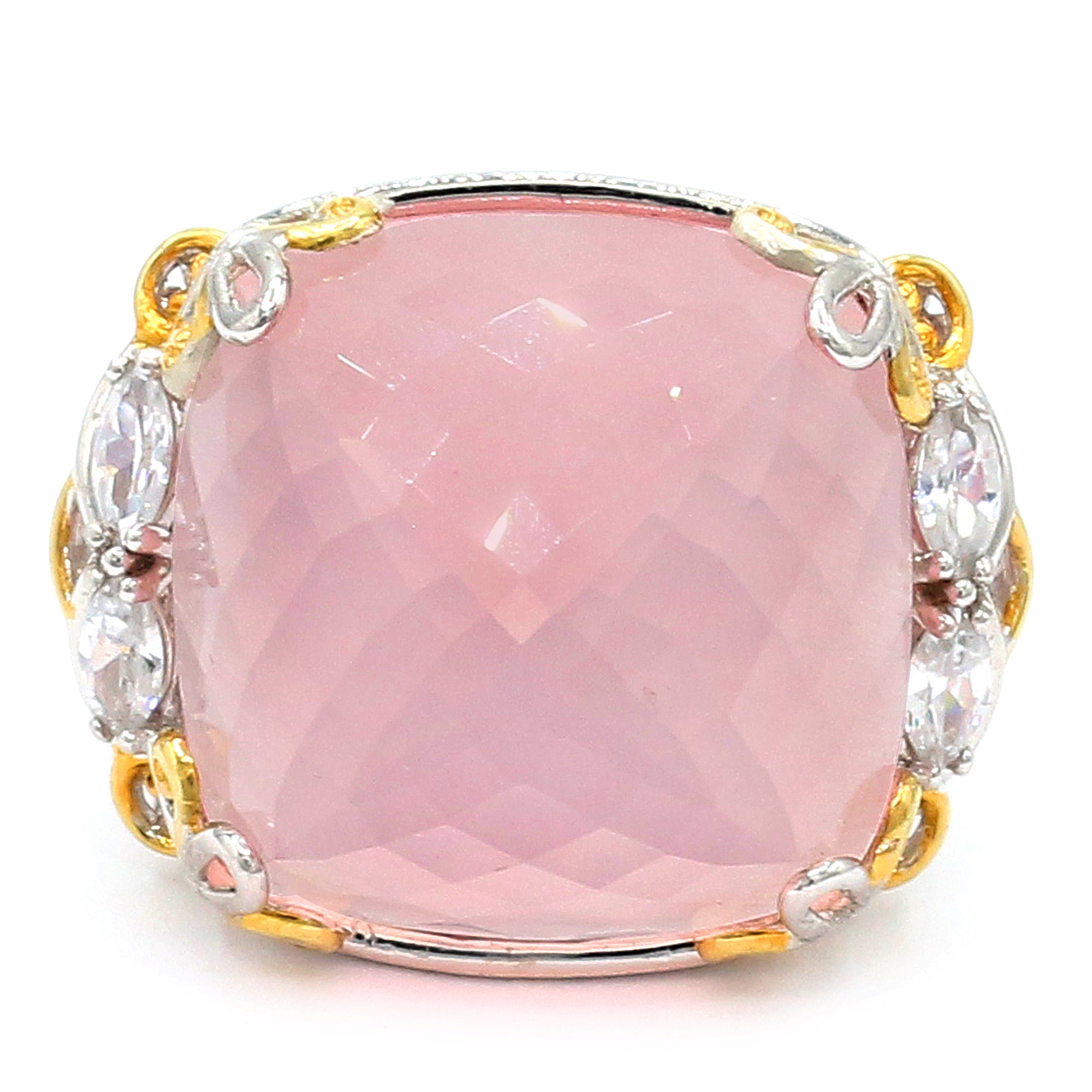 Gems en Vogue One-of-a-Kind 24K Palladium Silver 30.89ctw Rose Quartz & White Zircon Honker Ring