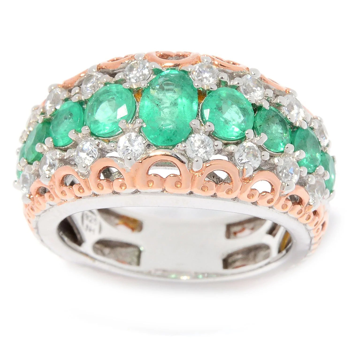 Gems en Vogue 2.44ctw Grizzly Emerald & White Zircon Ring